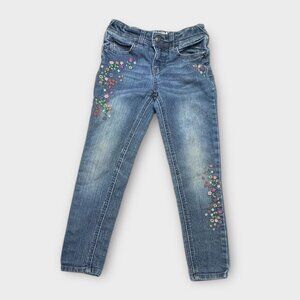 Cat & Jack Girls Jeans Super Skinny Floral Embroidered Medium Wash Blue Size 6